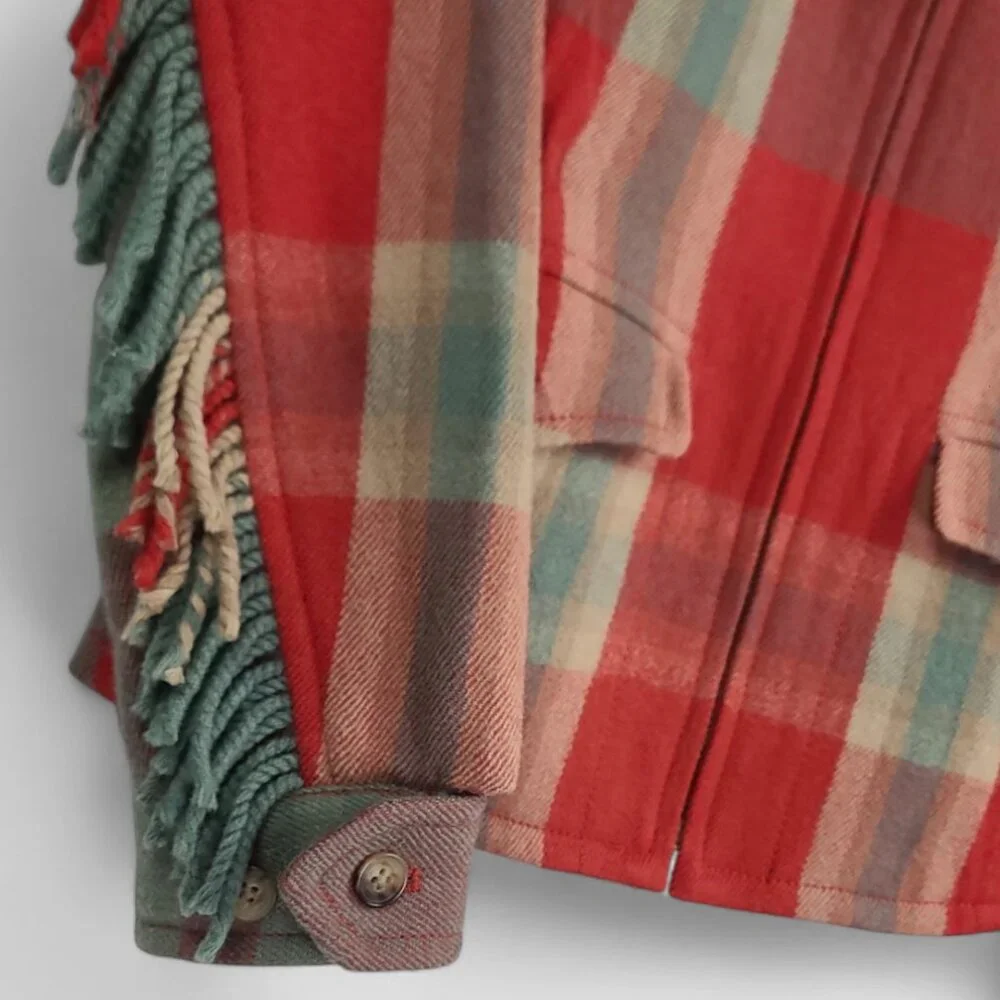 Ralph Lauren Wool Western Plaid Fringe Jacket 2 - Picture 6 of 10